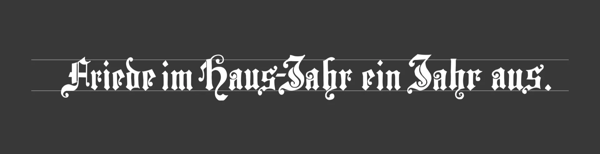 Die Rekonstruktion desselben Schriftzugs als Vektorzeichnung, in Weiß auf dunklem Grund und exakt auf Grundlinien ausgerichtet.